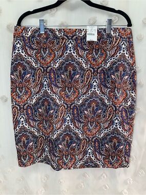 NWT J. Crew Women’s Blue, Orange & White Paisley Pencil Skirt Size 12